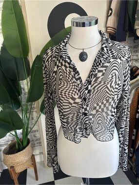 B&W Sheer Psychedelic Print Blouse